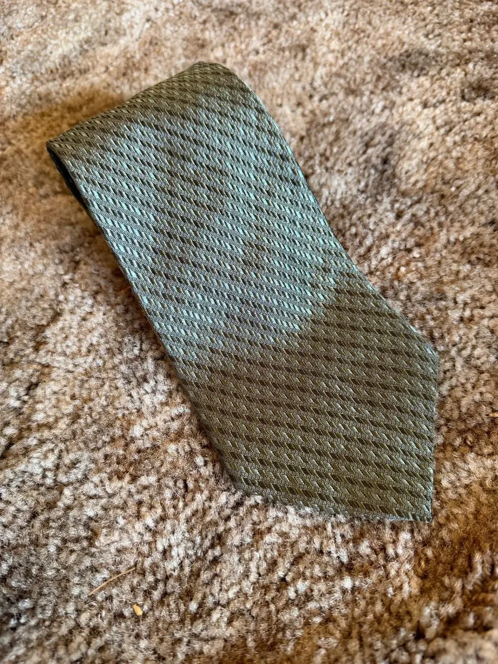 Vintage Tommy Hilfiger Silk Tie Green Gold Herringbone Geometric Preppy USA